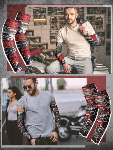 Vista 16 de Boao 20 piezas de mangas de brazo de enfriamiento para hombre, manga larga sin dedos, antideslizante, protección UV, mangas temporales para tatuajes