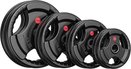 Vista 11 de GIKPAL Discos de peso de goma de agarre olímpico de 2 pulgadas para entrenamiento de fuerza, levantamiento de pesas en el hogar y el gimnasio, juego