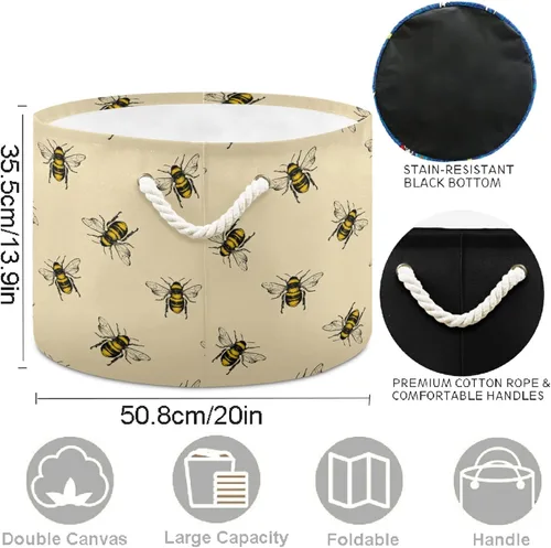 Vista 5 de visesunny Cestas de lavandería con patrón de abeja de miel, caja de almacenamiento plegable, cesta de almacenamiento de ropa de juguete, cesta