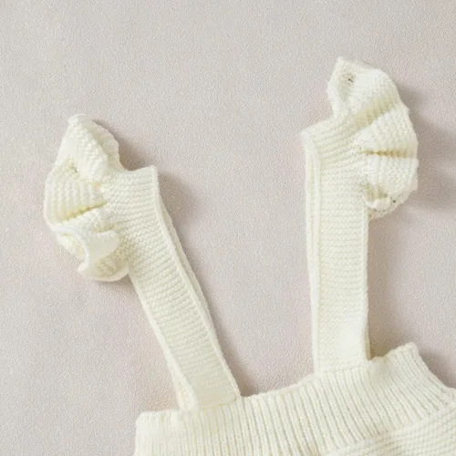 Vista 4 de LAWKUL Ropa de bebé niña de punto, pantalones cortos con volantes, manga voladora con sombrero, para recién nacido, overol para bebé recién nacido