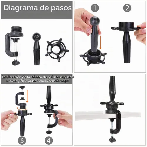 Vista 5 de Cabeza de peluca de 20 pulgadas, cabeza de bloque de maniquí de lona de corcho con soporte para hacer pelucas (20 pulgadas)