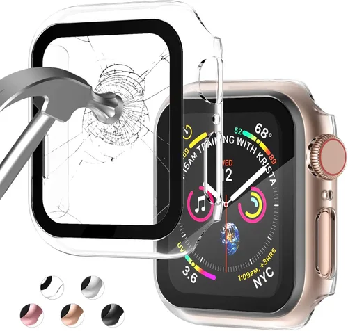 Vista 21 de Adepoy Paquete de 8 fundas con protector de pantalla de vidrio templado compatible con Apple Watch SE3 SE2 SE Series 6/5/4 de 1.575 pulgadas