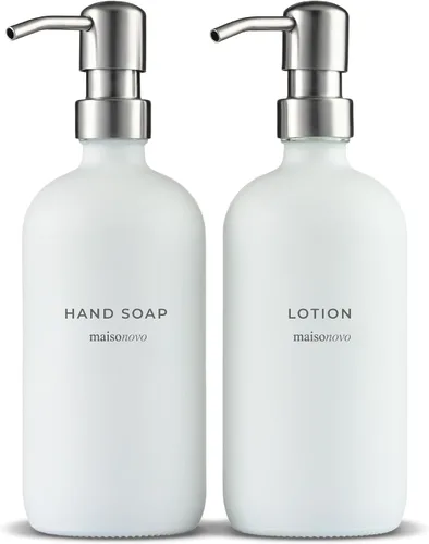 Vista 11 de MaisoNovo Dispensador de jabón de 1 pieza Botellas ámbar de 16.9 oz con bombas de plástico negro