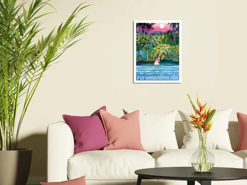 Vista 3 de Pacifica Island Art Fly Hawaiian Air - Hawaii Women on the Beach - Hawaiian Airlines - Póster vintage de viaje de aerolínea c.1970s - Cartel