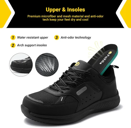 Vista 6 de FitVille Zapatos de trabajo extra anchos para hombres con punta de acero compuesto antideslizante zapatos de trabajo impermeables ligeros-SteelCore