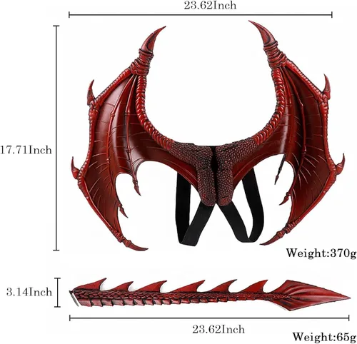 Vista 6 de Disfraz de alas de dragón, accesorios para niños, conjunto de máscara de cola de dinosaurio para niños