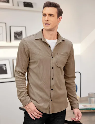 Vista 3 de COOFANDY Men's Corduroy Shirt Casual Shacket Long Sleeve Button Down Lightweight Jacket