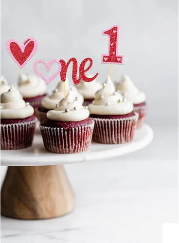 Vista 7 de 24 adornos para cupcakes para el día de San Valentín, 1er cumpleaños, temática de dulce amor, decoración de pastel para el día de San Valentín, 1er