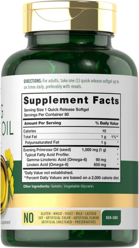 Vista 2 de Carlyle Suplemento de aceite de onagra de 1000 mg 80 cápsulas de cápsulas