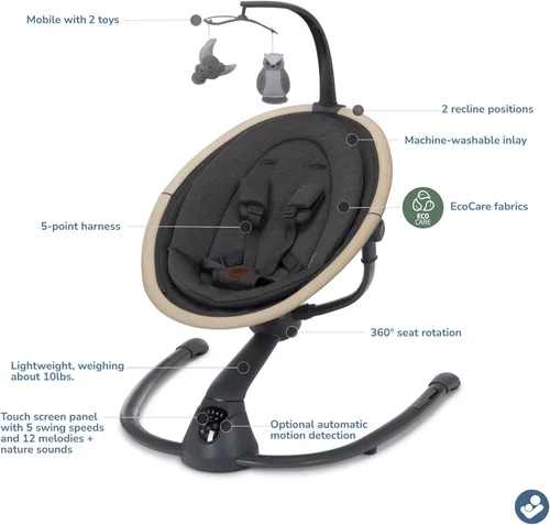 Vista 3 de Maxi-Cosi Cassia Columpio Inteligente para Bebés para Infantes, Columpio Portátil Plegable con Música, Rotación de 360°, 5 Velocidades, 12 Melodías