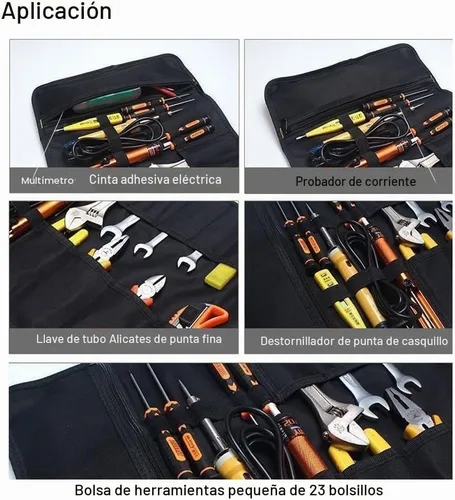 Vista 3 de Bolsa Enrollable de 23 Bolsillos para Herramientas con Bucles Elásticos y Bolsillo con Cremallera - Estuche Organizador Oxford Resistente