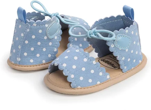 Vista 4 de SOFMUO Sandalias para bebés y niñas con suela suave de flor, zapatos de cuna de verano para recién nacidos, zapatos de vestir de princesa para niños
