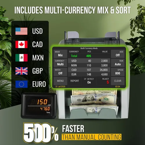 Vista 2 de KOLIBRI Máquina de contador de dinero I Pantalla LCD I Grado de negocio I Avanzado 2CIS/UV/MG/IR/MT/DD/HLF/SN Detección de IRT I Denominación mixta