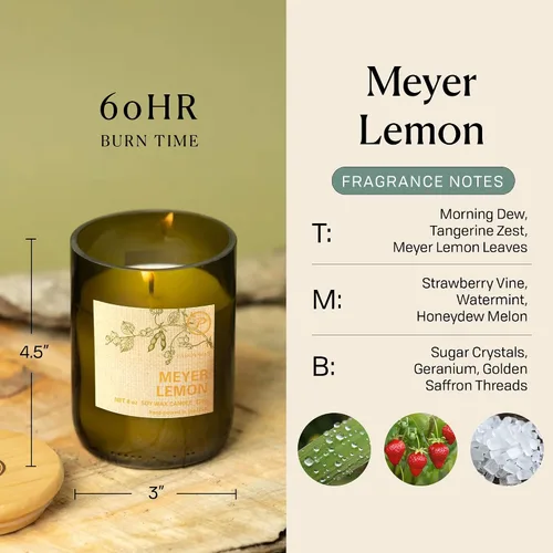 Vista 3 de Paddywax Eco Green Collection - Vela de mezcla de cera de soja en tarro de vidrio, aroma a limón Meyer, recipiente verde con tapa de madera, 8 onzas