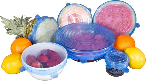 Vista 8 de Kitchen + Home - Juego de 10 tapas elásticas de silicona para guardar alimentos, sin BPA, aptas para lavavajillas, microondas, horno y congelador
