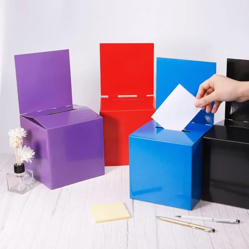 Vista 5 de PATIKIL Caja de sugerencias de cartón, 2 urnas de 6 x 6 x 6 pulgadas con cabecera extraíble para rifa, sugerencia, colección, propina, donación, Azul