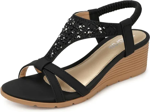 Vista 21 de TEMOFON Sandalias de plataforma elegantes de verano con tacón bajo para 25-albaricoque