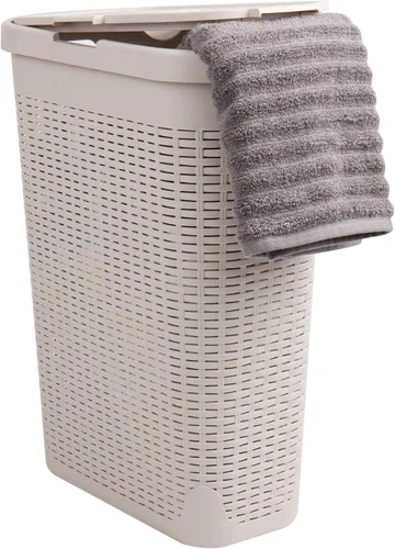 Vista 17 de Mind Reader Cesta de lavandería delgada con tapa, cesta de ropa de 40 L, diseño de mimbre premium, plástico, azul bebé