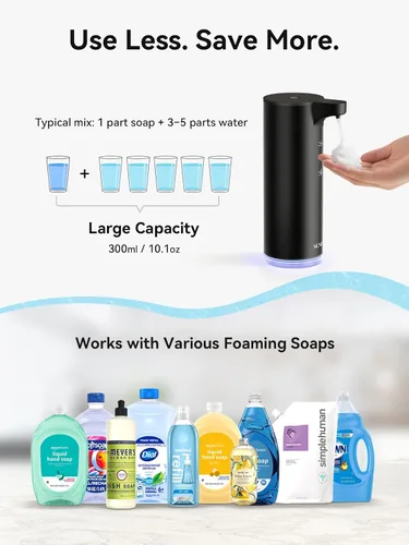 Vista 7 de SUNLY Dispensador automático de jabón de espuma, sensor rápido de 0.2 segundos, recargable USB-C, acero inoxidable resistente a las manchas