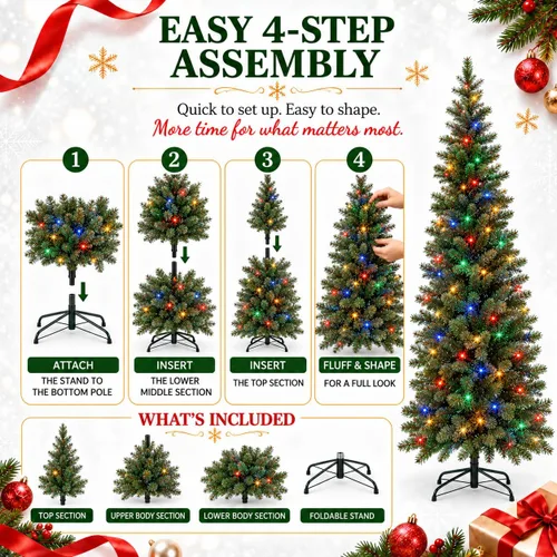 Vista 6 de GarveeLife Árbol de Navidad artificial preiluminado de 6 pies, luces de Ramas mixtas de HC-PVC, fácil configuración de sección, forma lista
