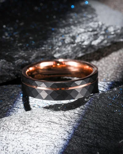 Vista 2 de Three Keys Jewelry - Joyería para hombre y mujer, anillos de tungsteno negro, 0.157 pulgadas, 0.236 pulgadas, 0.315 pulgadas, facetas amartilladas