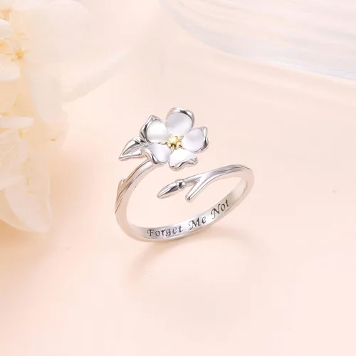Vista 2 de Yearace Forget Me Not - Anillos para mujer, de plata de ley, Myosotis Scorpioides, floral, ajustable, con flores