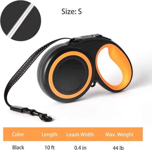 Vista 6 de Correa retráctil para perro de 360° sin enredos, cinta de nailon reflectante resistente de 10 pies de largo, hasta 44 libras, sistema de frenado