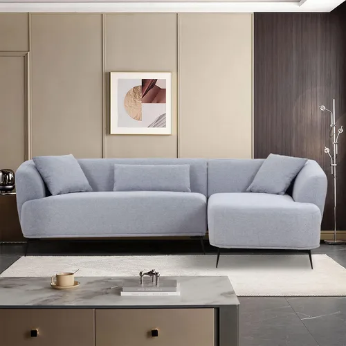 Vista 3 de KEVINSPACE Sofá tapizado moderno de 102.36 pulgadas, sofá tapizado en forma de L, sofás de 4 asientos de mediados de siglo con diván, 3 almohadas