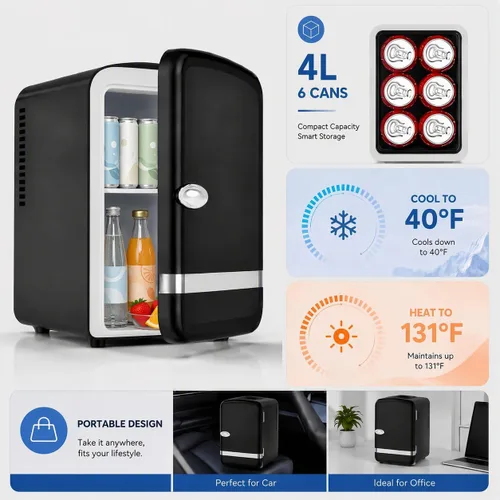 Vista 2 de Kismile 4L Mini refrigerador 6 latas de bebidas refrigerador para la Negro