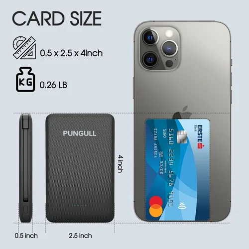 Vista 8 de Cargador portátil delgado de 5000 mAh – Mini banco de energía compacto pequeño cable integrado lindo teléfono celular celular batería externa 5V