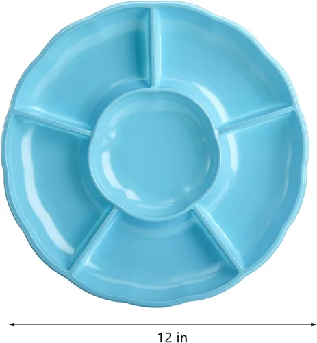 Vista 2 de Frcctre Paquete de 20 platos desechables de plástico para servir aperitivos, 12 pulgadas, 6 seccionales divididos para aperitivos, nueces, dulces