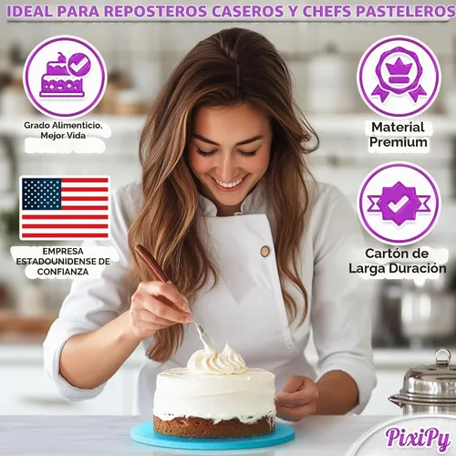 Vista 5 de Tablas para Pasteles - Paquete de 4, 12 pulgadas, Azul - Bases Redondas Reutilizables para Pasteles para Postres Espectaculares - Bases de Cartón