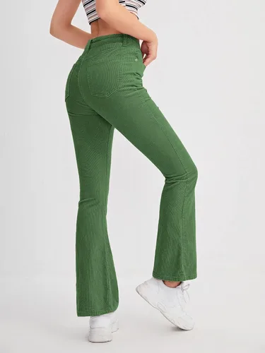 Vista 2 de Floerns Pantalones de pana elegantes de cintura alta con cremallera para mujer