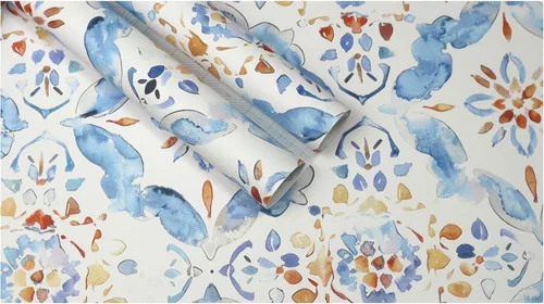 Vista 8 de HAOKHOME Papel tapiz geométrico para despegar y pegar, diseño de damasco floral azul/blanco/rojo, papel de pared extraíble, decoración moderna