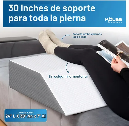 Vista 2 de Kölbs - Almohada extra ancha de elevación de pierna, elegante funda de jacquard, XL y ancha para mayor comodidad, almohada de cuña para cama