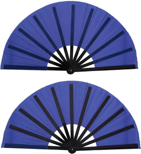 Vista 8 de Nydotd Paquete de 2 ventiladores plegables de mano para fanáticos rave, tela de nailon plegable para hombres y mujeres, línea de actuación, danza