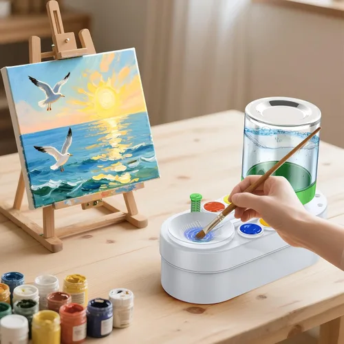 Vista 2 de Limpiador de pinceles: suministros de pintura para niños, estación de pintura, taza de enjuague de pincel de agua de pintura