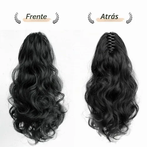 Vista 7 de Extensión de cola de caballo de garra negra natural ondulada de 16 pulgadas, extensiones de cabello sintético rizado con clip, extensiones