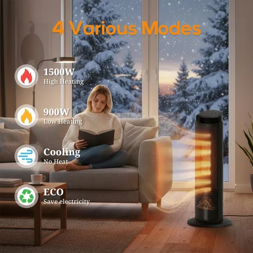 Vista 2 de Calentador de espacio de 23 pulgadas, calentadores portátiles de 1500 W para uso en interiores y exteriores, calentamiento rápido con oscilación