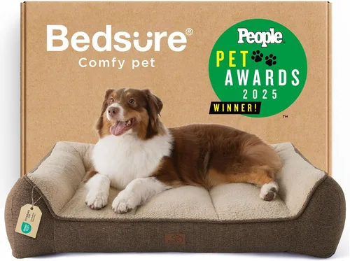 Vista 26 de Bedsure Cama ortopédica para perros de tamaño mediano, camas extra gruesas de apoyo para perros medianos con funda impermeable lavable, cómodo sofá