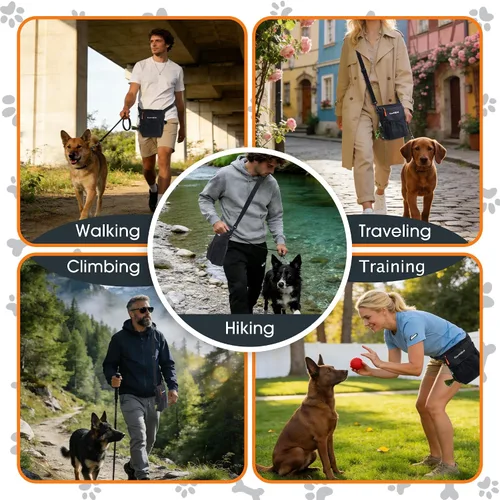 Vista 8 de Bolsa de golosinas para perros, bolsa de entrenamiento impermeable para perros de 4 tazas, manos libres, 3 formas de llevar, cierre magnético