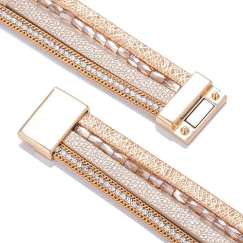 Vista 6 de FANCY SHINY - Pulsera de cuero estilo bohemio, pulsera de cuentas de cristal con cierre magnético, regalos de joyería para mujer