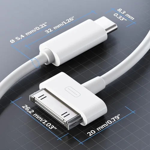 Vista 5 de KabelDirekt Cable adaptador de 30 pines a USB C para iPhone 4S/4/3G/3/1, iPad 3/2/1, iPod 3 – 3 pies – macho a macho, blanco