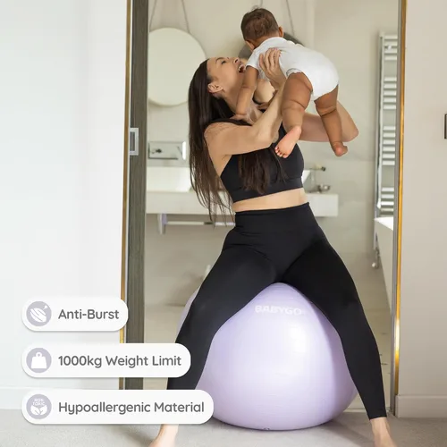 Vista 7 de BABYGO Pelota de Parto – Juego de pelota y libro de yoga para embarazo, trabajo de parto y ejercicio con enfoque en trimestres, fisioterapia