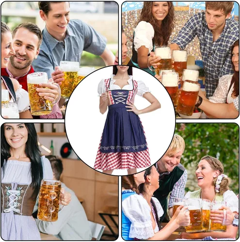 Vista 2 de BBAUER Vestido de Oktoberfest, Vestido de tirolesa para niña, Oktober tradicional para mujer, Vestidos alemanes tradicionales a cuadros, Cerveza