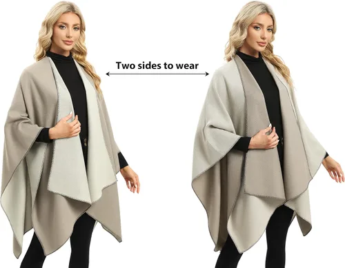 Vista 2 de Femdouce Manta cálida para mujer, ligera, con frente abierto, capa tipo poncho para primavera, otoño e invierno