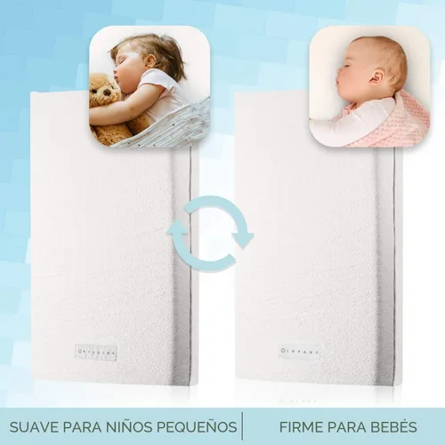Vista 3 de Colchón de cuna de doble cara cubierto de algodón orgánico, colchón de espuma viscoelástica de alta calidad CertiPUR-US hipoalergénico para bebé