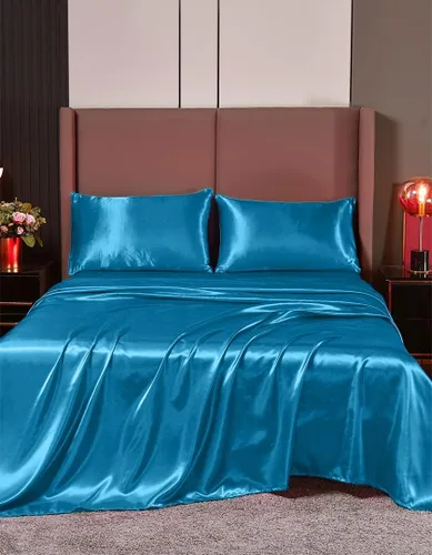 Vista 36 de Juego de sábanas de satén de seda de 4 piezas Sábana bajera Sábana encimera Funda de almohada Calidad de hotel sedoso suave y lujoso