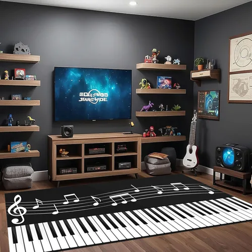 Vista 4 de Alfombra antideslizante de 1.3 x 7 pies, diseño de piano, para amantes de la música, color negro y blanco, alfombra de pasillo para sala de estar