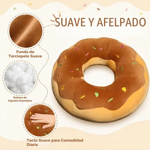 Vista 3 de ChezMax Almohada redonda de 16 pulgadas, suave cojín decorativo con forma de rosquilla de chocolate, cómodo cojín de felpa divertido y lindo relleno
